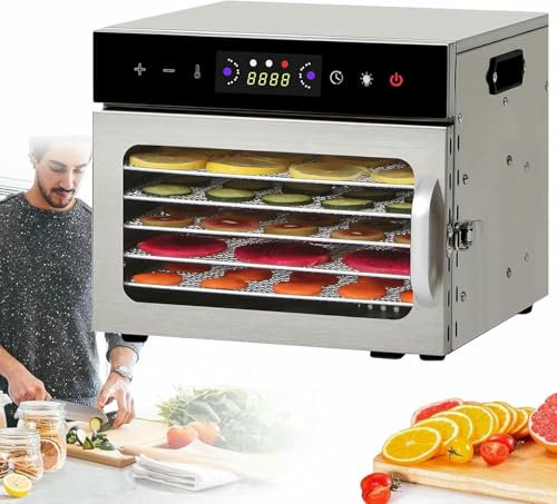 AFLEPCBRQ 6 Tray Mini Dehydrator for Home, Stainless Steel Dehydrator Food Dryer, Dryer for Jerky Flavour Dry Dehydrator for Sausage Bacon Chicken Duck Fish Beef,6-Tray