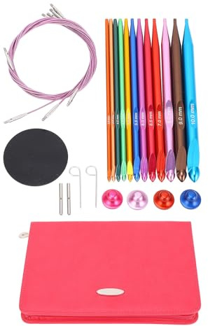 12 pcs Tunesische Häkelhaken mit Kabel, 3-10 mm farbenfrohe austauschbare Häkelnadel-Aluminium-Edelstahl-Stricknadel mit Tasche, Glatter ergonomischer Haken