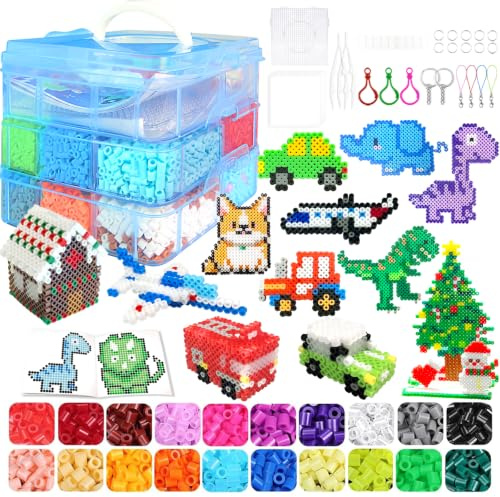 Cuentas Para Planchar, 11000 Piezas 5MM Abalorios Fusibles de 20 Colores Set con Caja de Almacenamiento, Guía del Usuario,Decoracióny Ideas de DIY Manualidades para Niños Cumpleaños Navidad (5mm)