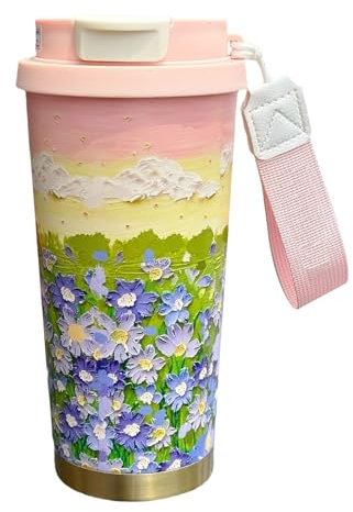 Mug Isotherme de Voyage pour Café | 500ml Mug Isotherme,Motif Deux Modes De Boisson Tasse Étanche Avec Dragonne Et Couvercle Pour Boissons Chaudes Ou Froides Hommes Femmes École Bureau Camping