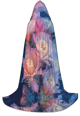 ETASUIOL Cactus Floral Bloom Print Hooded Cloak For Halloween,Wizard Vampire Grim Reaper Costumes,Renaissance Style