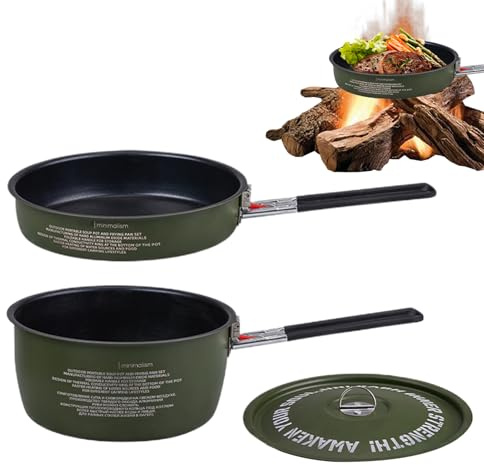 Besreey Set d'ustensiles de cuisine de camping – Set de casseroles et poêles pour le camping, poignée amovible uniforme pour braiser, rôtir, activités de plein air