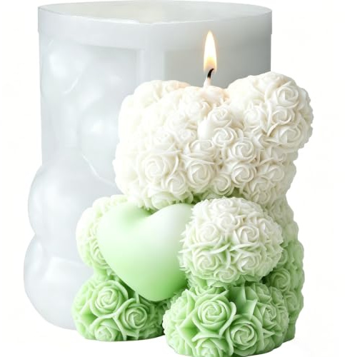 Moule de Bougie, Moule Silicone Ourson Bougie, Faciles à Démouler, Motifs raffinés, pour la Bougies parfumées, cadeaux de Noël, cadeaux de Saint-Valentin, Artisanat en Résine (S)