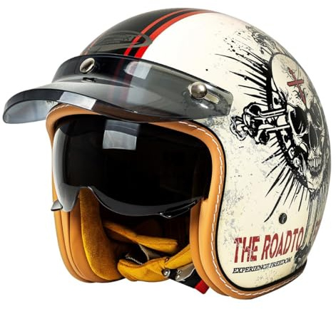 Casque Jet Moto Vintage avec Visière Casque Mobylette Homologué ECEDOT Rétro Demi Casque Moto Vélo Scooter Chopper pour Adultes Homme Et Femme