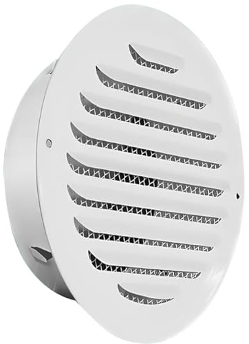 Stainless Steel Soffit Vent Cover, Round Exhaust Vent with Fly Screen Mesh Hood Flat Ducting Ventilation Air Vent Wall Air Outlet for Indoor Outdoor Use in Homes(White,120mm)