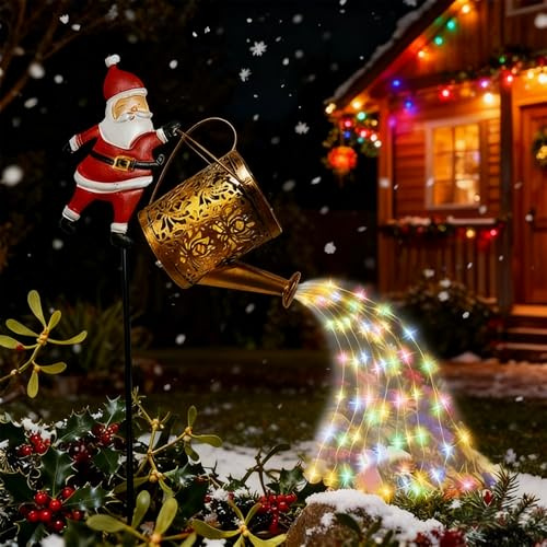 Lucis Solaris Natalizie A Forma Di Babbo Natale, Lucis Solaris Natalizie Da Esterno Babbo Natale, Annaffiatoio Solare Impermeabile Babbos Natales Con Luce Cascata, Vintage Metallo Solare Annaffiatoio