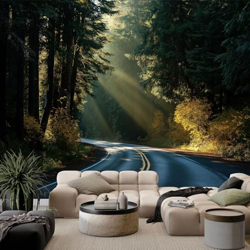 Genérico Fotomurales Moderno Bosque Plantas Camino, 250 x 175 cm (An x Al) Papel Pintado No Tejido - Verde Oscuro Papel Tapiz para la Decoración del hogar en Salon y Cocina