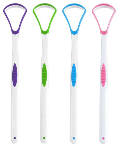 4 Piezas Limpiador de Lengua, Cepillo para Lengua Limpiador de Lenguas, Limpiadores Lingual para Adultos y Niños, Tongue Scraper de Plástico Limpiadores Lingual