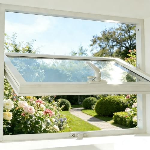 Bianco Finestra per Casetta Legno & Pollaio, Vasistas Alluminio 360° per Garage, Bungalow e Ripostiglio, Tenuta Stagna, Telaio Sottile 30mm, Vetro Trasparente(70x40 cm)
