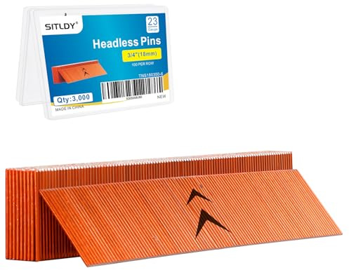 SITLDY Clavos de calibre 23 de 3/4 pulgadas de longitud, 3000 unidades de clavos sin cabeza para clavadora neumática o eléctrica de 23 GA o pistola de clavos