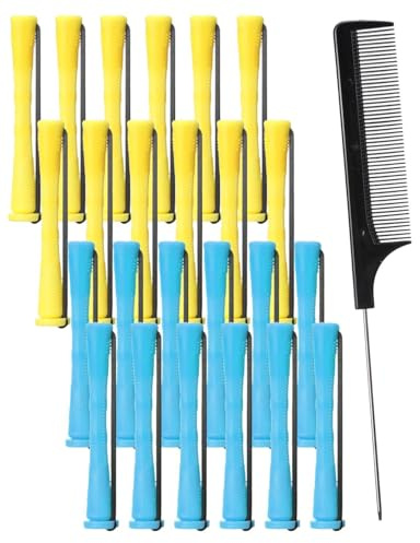 24 Pcs Perm Rods for Short Hair Perming Kit 0.35/0.27 Inch Perming Rods Perm Kit Perm Rollers Perm Curlers Hair Rollers with Steel Tail Comb for Long Short Hair Hairdressing Styling Tool Blue Yellow