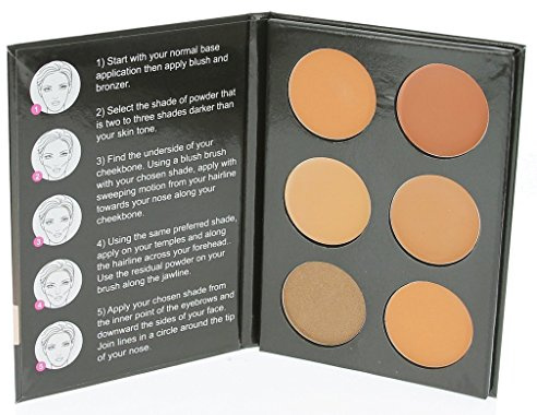 Cameo Cosmetics 6 Shades Contour Kit, Medium Colors, Sleek Makeup Palette for Highlighting and Contouring, Step By Step Instructions Included