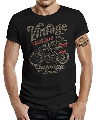 Gasoline Bandit Maglietta da motociclista, design originale, colore nero
