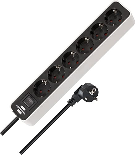 Brennenstuhl Ecolor regleta enchufes con 6 Tomas Corriente (Cable de 1,5 m, con Interruptor) Color Blanco/Negro
