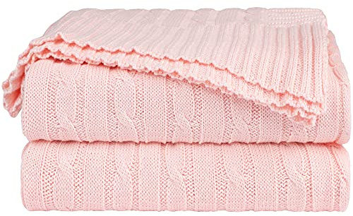 sourcing map Kuscheldecke Baumwolle Decken Strick Tagesdecke Weich & Warm für Schlafzimmer Sofa usw. Rosa 120x180cm