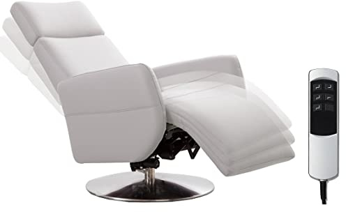 Cavadore TV-Sessel Cobra mit 2 E-Motoren / Elektrischer Fernsehsessel mit Fernbedienung / Relaxfunktion, Liegefunktion / Ergonomie M / Belastbar bis 130 kg / 71 x 110 x 82 / Echtleder Weiß