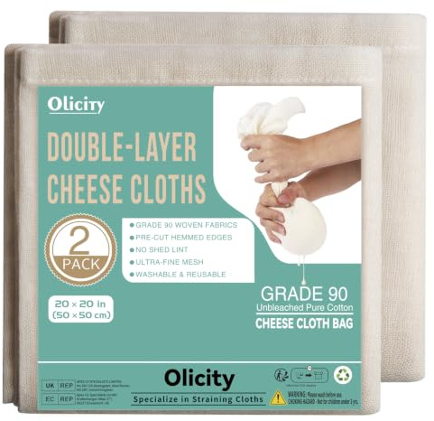 Olicity Étoiles à Fromage Double Épaisseur 50x50cm - Lot de 2 Non Blanchies pour la Cuisine | Étoile à Fromage Tissage Fin pour Filtration | Tissu Filtrant en Coton Réutilisable