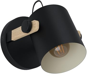 EGLO Wandlampe Hornwood 1 flammige Vintage Wandleuchte | im Industrial Design, Retro Lampe aus Stahl und Holz, Farbe: Schwarz, creme, braun, Fassung: E27