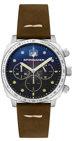 Spinnaker Herren 42mm Hull Chronograph Fumee Black Meca-Quartz Watch mit echtem Lederband SP-5068-01