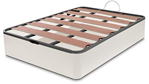 DORMIDAN - Canapé abatible Oferta, Gran Capacidad Esquinas Redondeada, Tapa somier con Lamas vaporizadas y Tacos de Polietileno (150x180cm, Blanco)