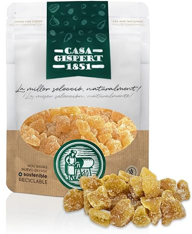 Casa Gispert - Jengibre Deshidratado con Azúcar -Sin Gluten, Vegano - (500 g, Con Azúcar)