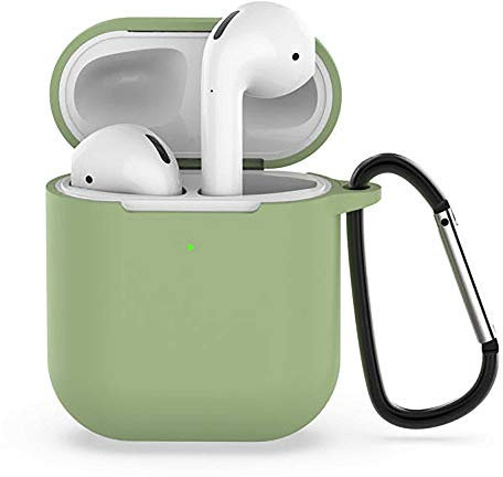 COVER SILICONE SLIM COMPATIBILE PER APPLE AIRPODS 1 E 2 CUSTODIA ANTIGRAFFIO + GANCIO (Verde Militare)