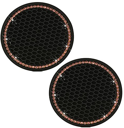 Bling Auto Untersetzer Getränkehalter,Schwarz Kristall Strass Autozubehör Silikon Getränkehalter,Rutschfeste Glitzer Fahrzeugbecherhalter Dosenhalter,Auto Zubehör für Frauen Damen,Rosa Diamant,2 Stück