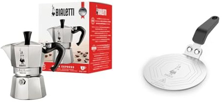 Bialetti Moka Express Espressokocher, Aluminium, Grau, 2 Tassen & DCDESIGN08 Moka Induktionskochteller Adapter für die Verwendung von Kaffeekannen und Kochgeschirr auf Induktionskochfelder, Stahl