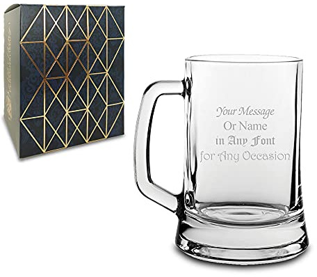 Personalised Engraved 14oz Glass Tankard with Gift Box, Customise with Your Message