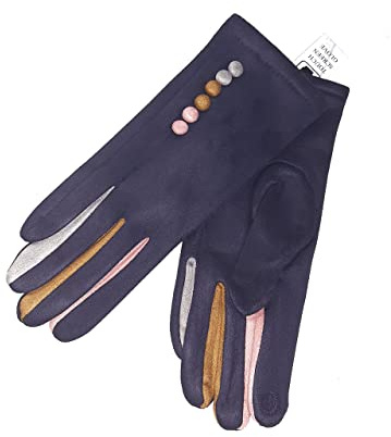 Vera Tucci 'Margot' Ladies' Gloves Suede Feel Touch Screen Multi Coloured Fingers G05 - NAVY, LARGE