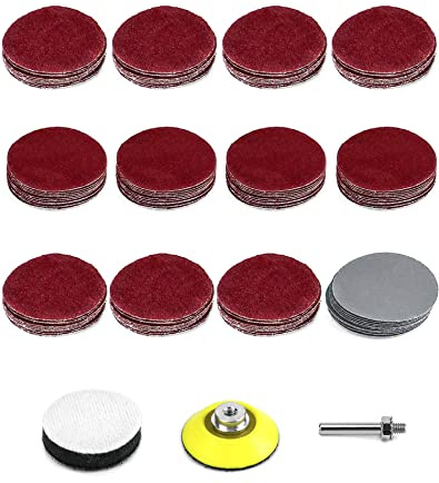 QWORK 120 Stück Schleifscheiben Set, Schleifpad 50 mm mit 1 Stück 1/4 Schleifpad und 1 Stück Weichschaum Pufferteller, 10 Stück pro Körnung 40 80 100 120 240 400 800 1000 1200 1500 2000 3000