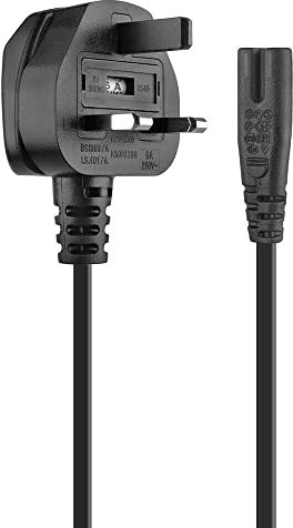 Figure 8 2 Pins Mains C7 UK Plug Power Supply Cord Cable Lead for TV / Printers / Sky Box / xBox One / PS3 / PS4 / PS5 / Radio / Piano etc - Black (1 Meter)