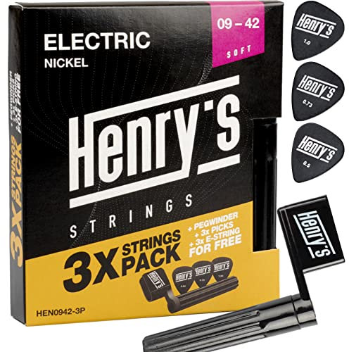 3er-Pack Extra Light Gitarrensaiten E Gitarre - Saiten E Gitarre Saiten 09-42 - Extra 3 E1-Saite & 3 Plektren & Saitenkurbel - Electric Guitar Strings Set
