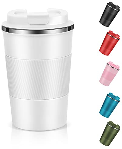 Dycietx Travel Mug with Leakproof Lid,Insulated Reusable Coffee Mug Hot&Cold Drinks/Tea,Portable Stainless Steel Thermal Takeaway Travel Coffee Cup Car/Outdoor/Picnic/Office/School (White) (CM03RD)