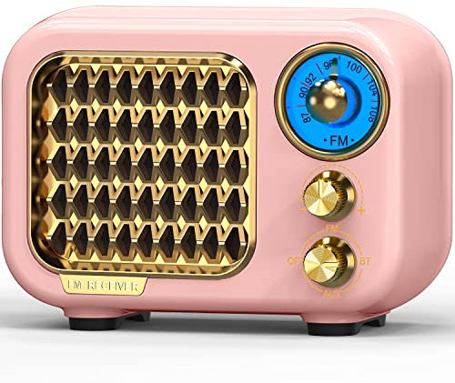 Tendak Radio Vintage, Radiolina Portatile FM, Radio Portatile Altoparlante 5.1 Bluetooth Retro, Qualità audio Hi-Fi, Batteria Ricaricabile da 1000 mAh Potenziata, Supporta TF Card/AUX/USB MP3 Player