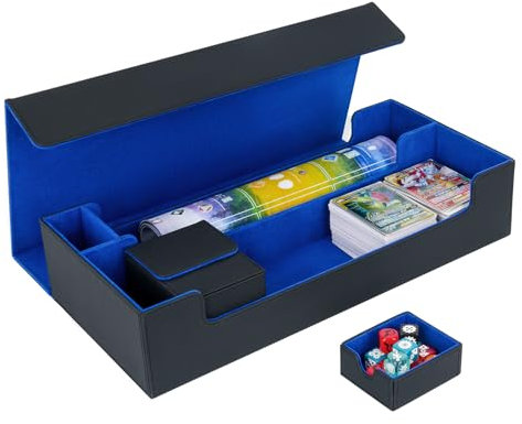 LEFOR·Z Caja de mazo, caja de almacenamiento de cartas coleccionables extragrande para más de 550 tarjetas con funda, funda para cartas compatible con MTG, TCG, Yugioh, Magic, Commander, negro y azul