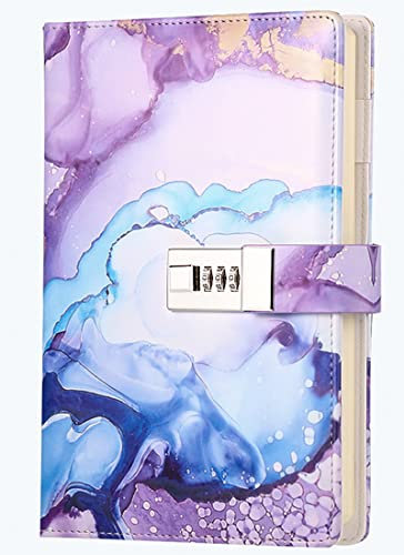 Dzhzal Diary with Lock for Girls Boys and Women Lockable Leather Journal with Combination Lock Refillable Lined Paper Locking Diaries A5