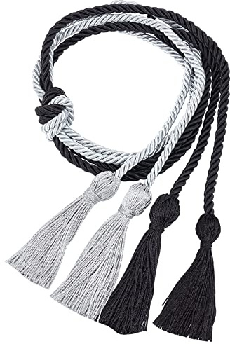 GORGECRAFT 2 Farben Graduierung Ehrenschnüre Geflochtenes Garn Ehrenschnüre Mit Quaste 67 Zoll Schwarz 64 Zoll Silber Polyester Graduierungsseil Für Bachelor Kleider Grad Zeremonien Dekoration