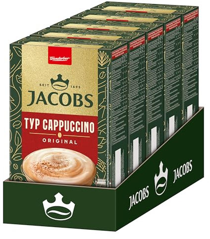 Jacobs Typ Cappuccino Original, Getränkepulver-Sticks mit löslichem Bohnenkaffee, Instant Kaffee, 5 x 8 Sticks, à 15,8 g