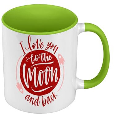 Tasse Farbe Premium Grün – I Love You To The Moon And Back Mond Illustration Rakete Liebe – Tasse mit Henkel und farbigem Innenraum