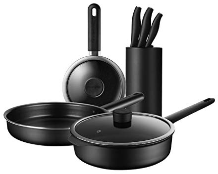 BONOOL Batterie de Cuisine antiadhésive, ustensiles de Cuisine Domestique, casseroles et poêles avec Casserole, poêles à Frire, casseroles, couvercles, ustensiles (sans Couteau) (Taille : Style C)