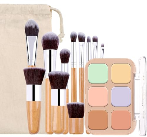 Holzsammlung 6 Farben Concealer Abdeckcreme Camouflage Palette mit 11 Stück Kosmetikpinsel, Cosmetics Creme Konturen Kit Professional Makeup Conceal Palette zum Abdecken, Highlighten, Konturieren