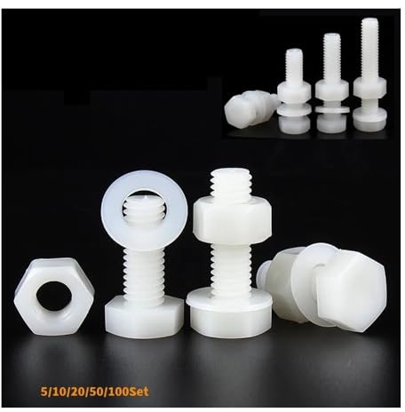 LOEASE Jeu de vis hexagonales extérieures en Nylon, M3 M4 M5 M6 M8, Blanc, écrous, rondelle, Filetage métrique, boulons en Plastique isolés, Ensemble combiné, 10 Jeux (Color : 10 Set, Size : M6x30)