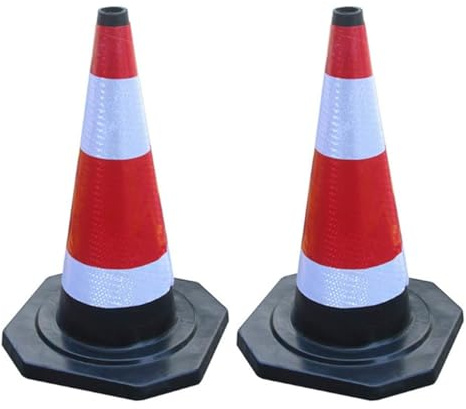 Yesbon Traffic Safety Cone, 70 CM Road Safety Reflective Traffic High Visibility Red Street Cone Portable Wind Resistant Traffic Cone with Black Base for Road Parking, Driving,2pcs
