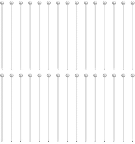 BENECREAT 40 Stück Kugelkopfstifte, 925 Kopfnadeln Aus Sterlingsilber, 20 mm Lange Silberne Kugel-Stecknadeln Für Die Herstellung von Ohrringen, Armbändern Und Schmuck