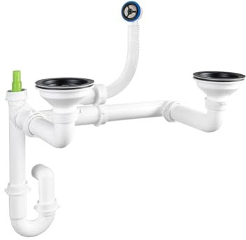 Siphon manuel Bonde de trop-plein Double bac Pop Up (Noir)