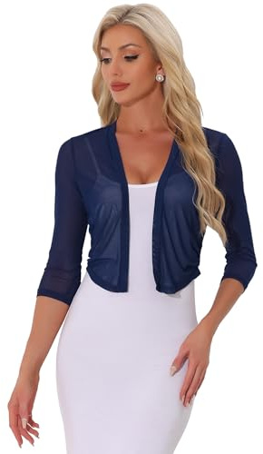 Allegra K Damen 3/4-Ärmel Festlich Bolero Vorne Offen Durchsichtig Netz Leicht Sommer Jäckchen