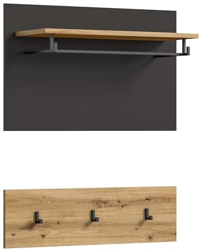möbelando Garderobenpaneel >Canu< in Basalt Grau/Artisan - 80x73x27cm (BxHxT)