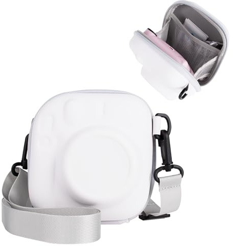 HIYQIN Hard EVA Storage Case Widely Compatible with Fujifilm Instax Mini 13/12/11/9/8/99/40, Instant Camera Protective Carrying Case with Adjustable Strap - Jasmine White