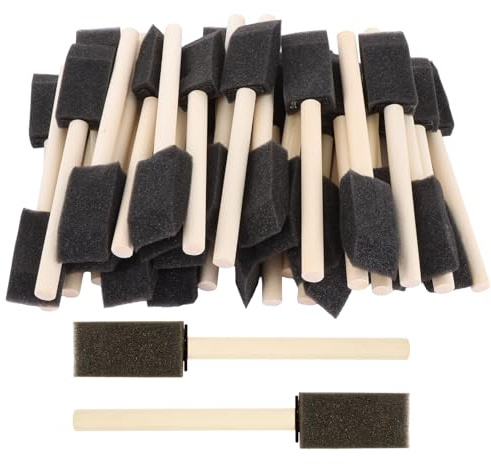 LDXDRU 120 Pack Foam Brushes 25mm / 1 Inch, Sponge Brushes with Wooden Handle, Black Sponge Paint Brushes Foam Paint Brushes Mini Varnish Brushes for Painting Crafts Art Projects